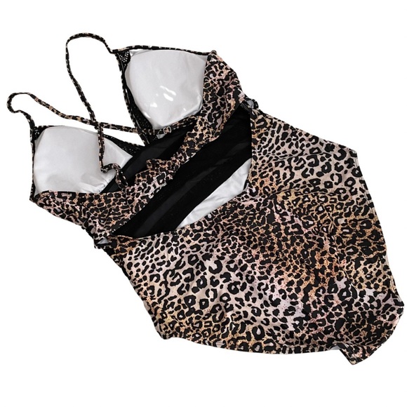 Leopard V Neck Mesh One Piece Large Swimsuit Swimwear Slimming Bathing Suits - Picture 3 of 7